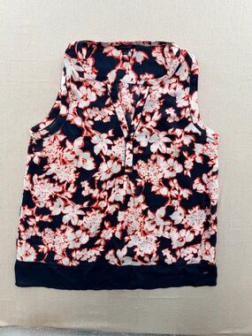 Tommy Hilfiger Sleeveless Floral Split-Neck Top - Navy & Coral